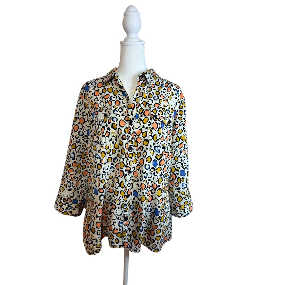 Notations women’s colorful, animal print top size L. FLAW